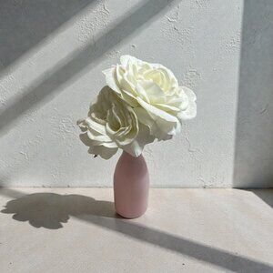 Blush Pink Ceramic Bud Vase w/ White Faux Rose – Romantic Cottage Decor